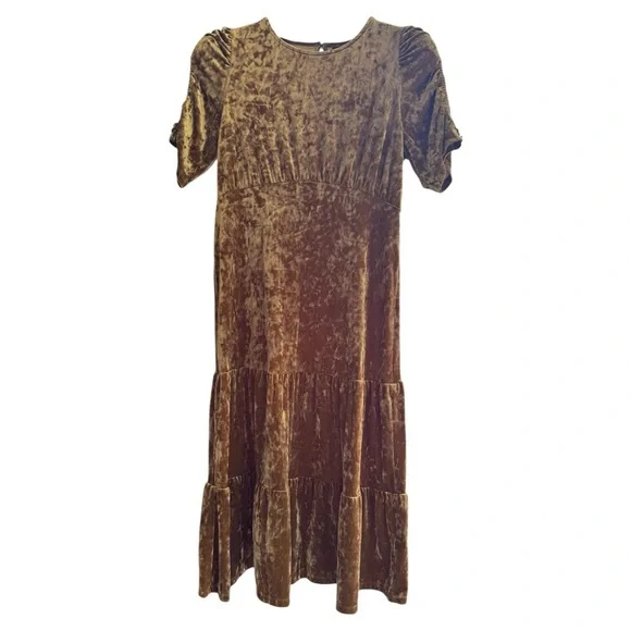 Who What Wear Maxi Dress M Gold Velour Tiered dress - Picture 6 of 6